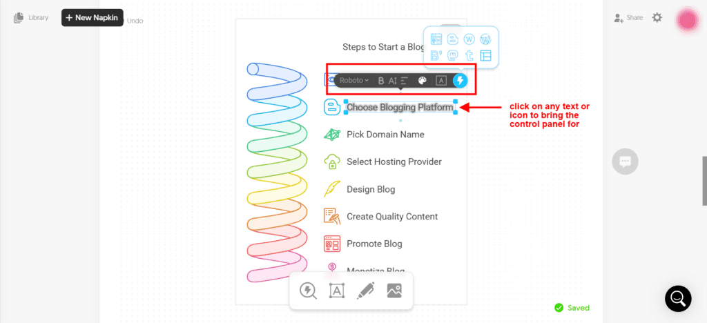 updating color fonts icons of napkin ai visuals